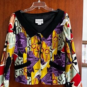 Vintage Mephisto Multicolor Abstract Jacket with Black Collar